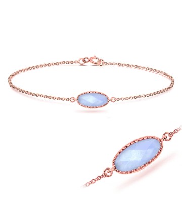 Blue Chalcedony Ellipse Shape Bracelet BRS-385-RO-GP